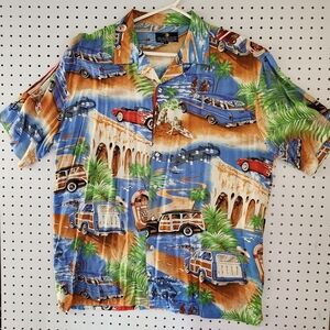 Gazoz Surf Wear Hawaiian Shirt L Woodie Wagon Car Jukebox Vtg 90s Rockabilly